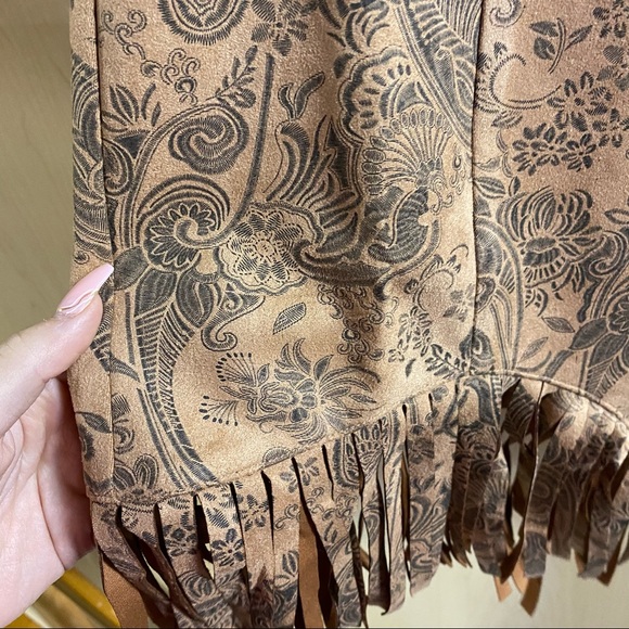 Suede Fringe Leather Mini Skirt Tooled - Picture 2 of 7